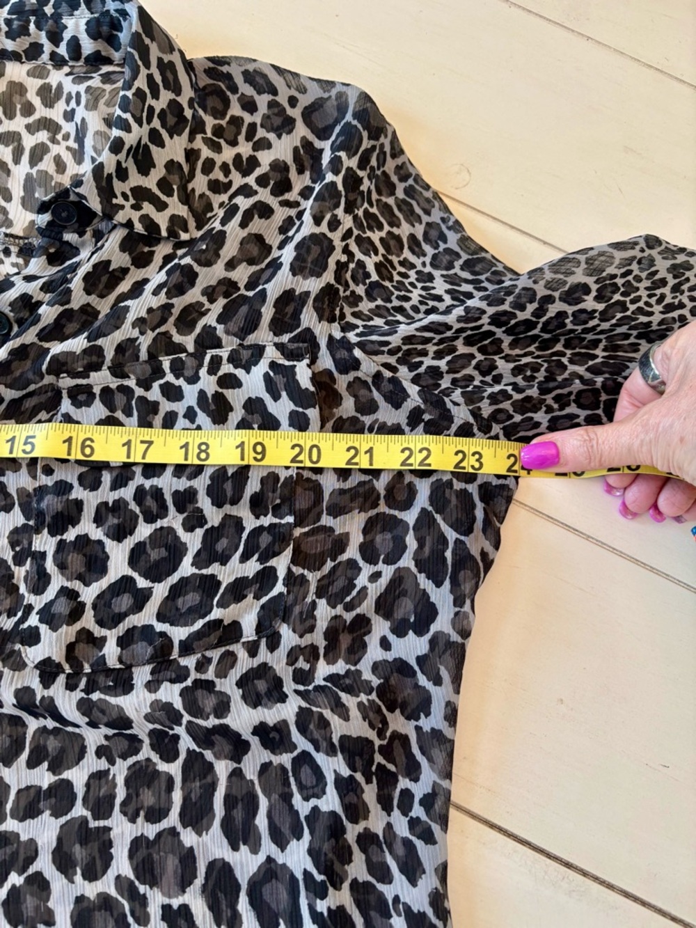 Sheer Leopard Print Button-Up Blouse by Jaclyn Smith - Black & Gray size XL - Picture 7 of 7